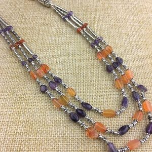 New Orange Agate & Purple Amethyst Chip Crystal Stone Bead Necklace